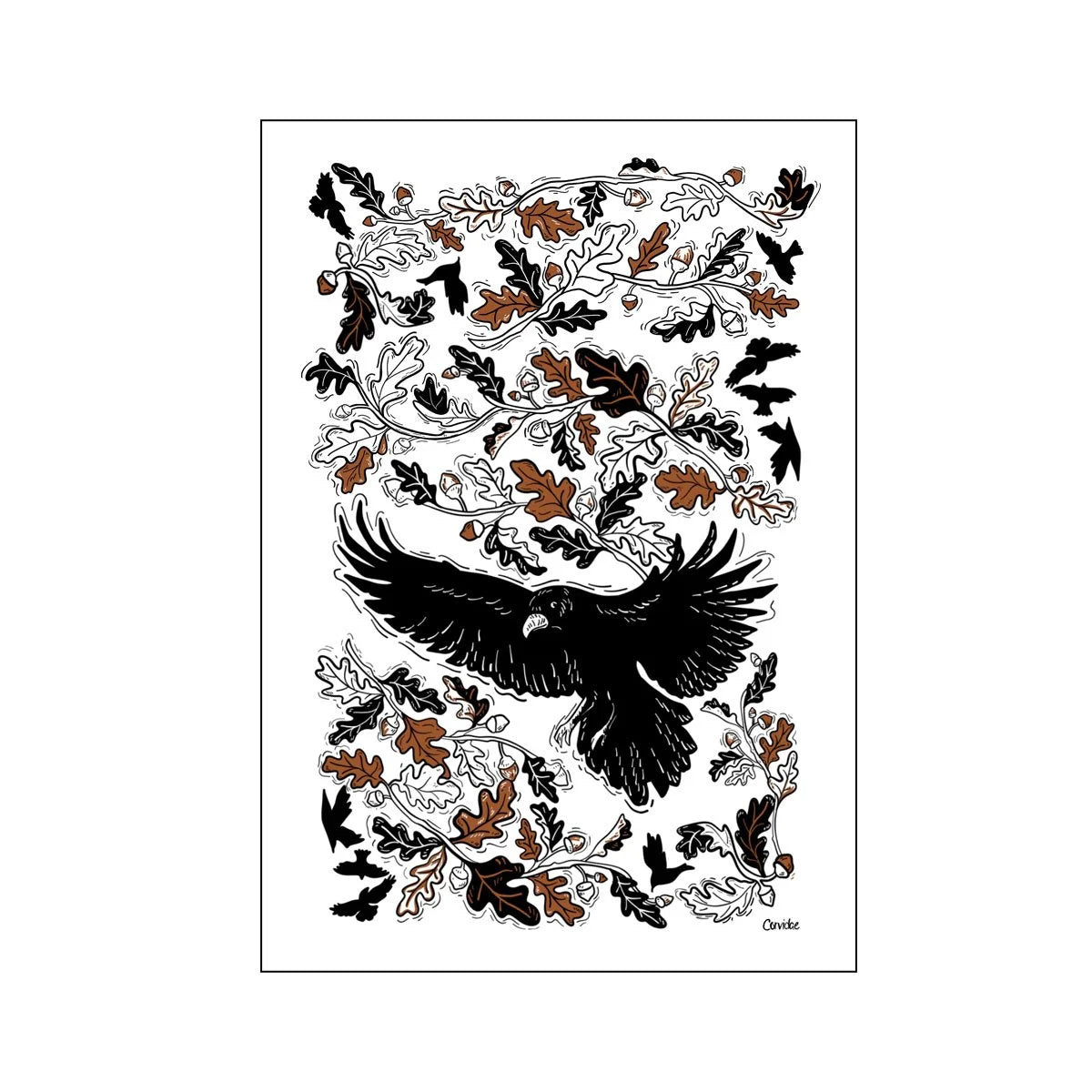 Crow + Oak Leaves Kitchen Tea Towel