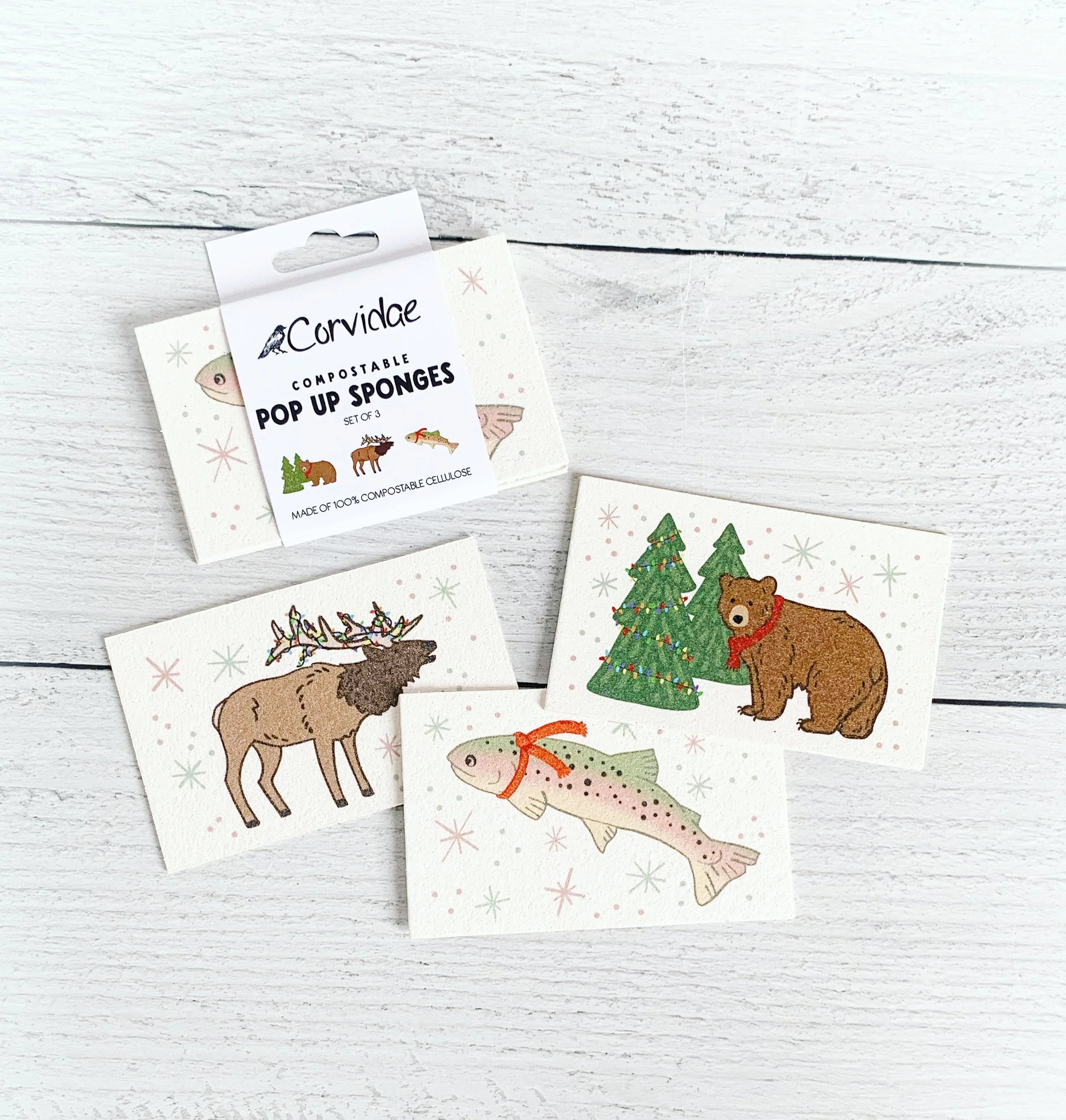 Holiday Wildlife Pop Up Sponges - Set of 3