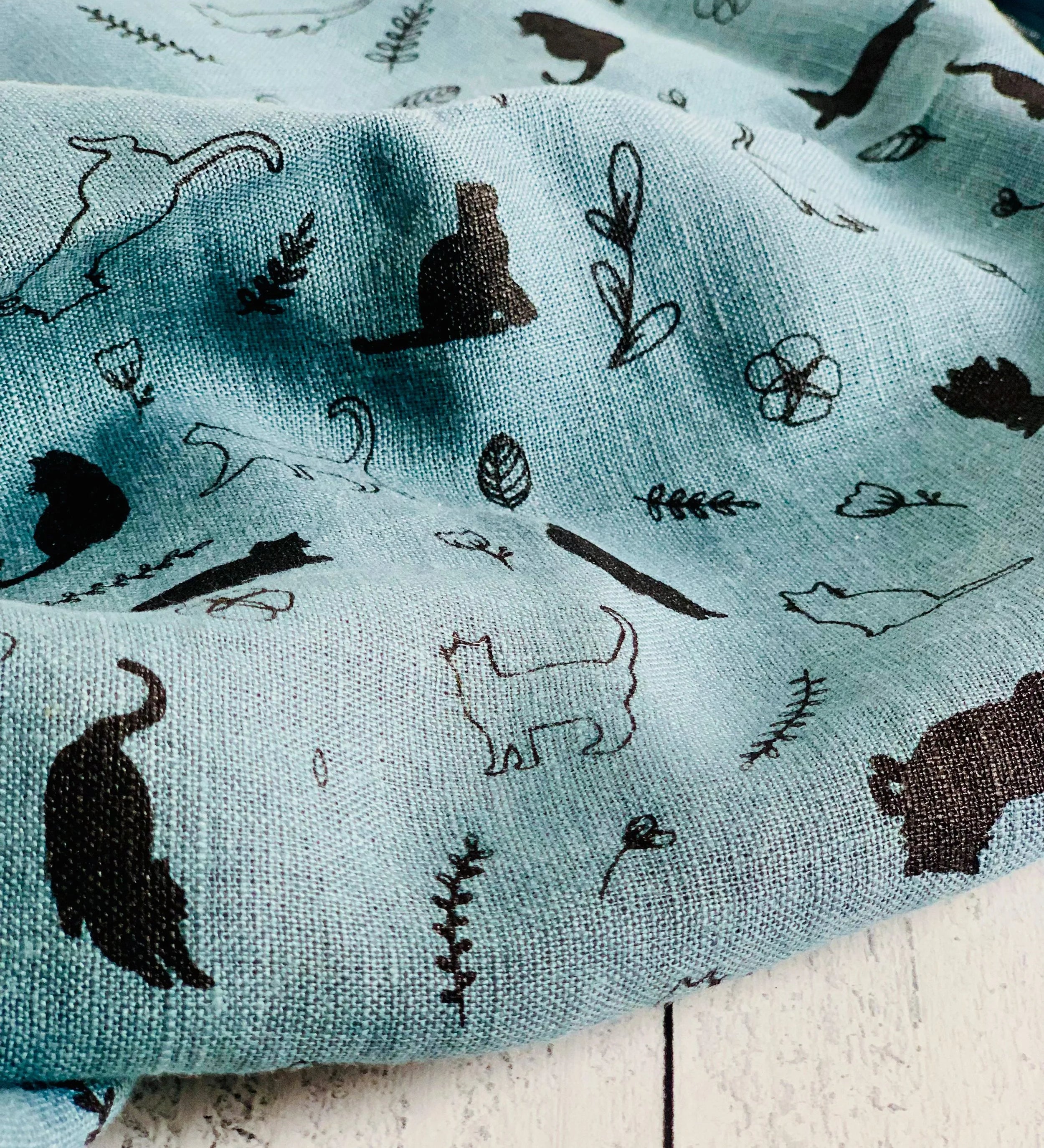 Cats + Flowers Linen Kitchen Towel