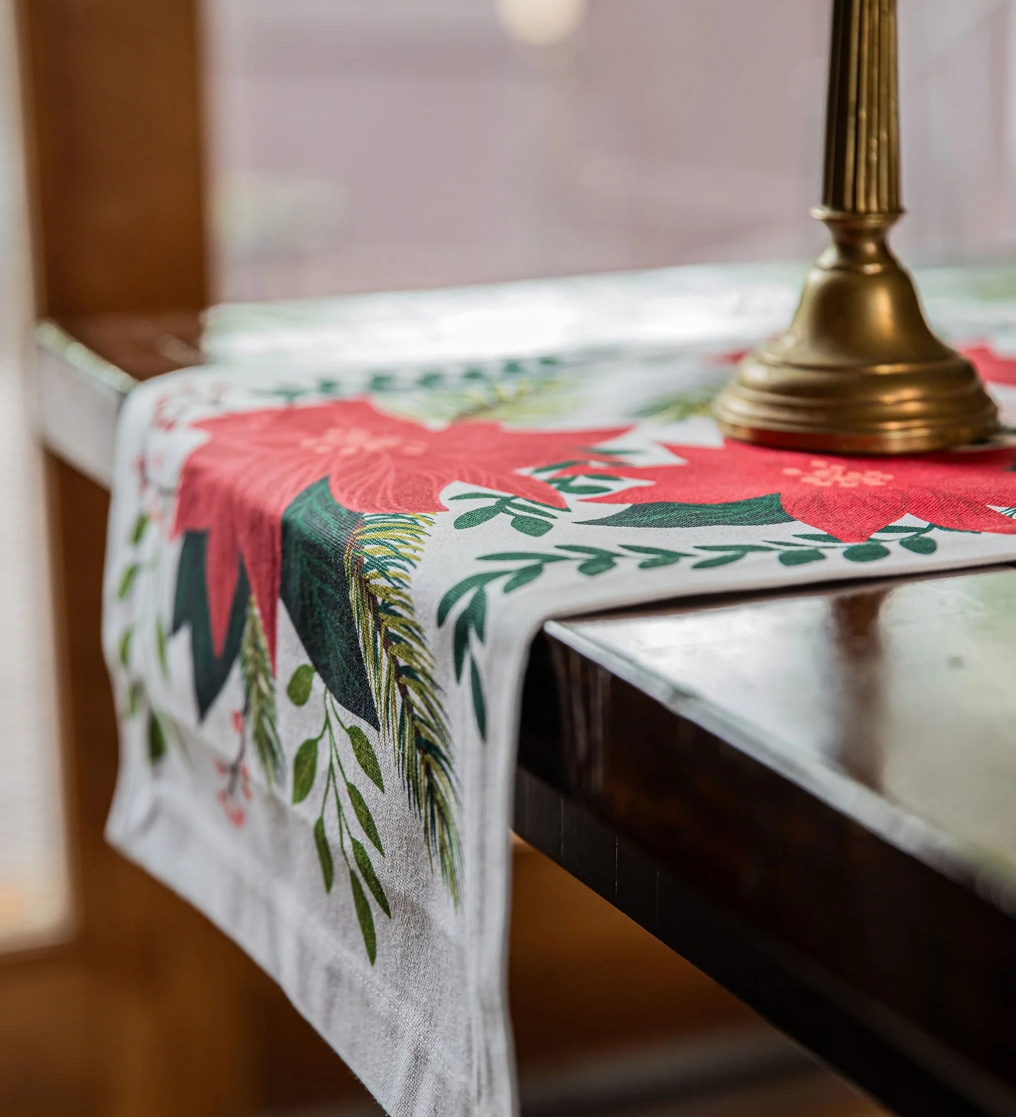 Poinsettia Cotton Table Runner (60")