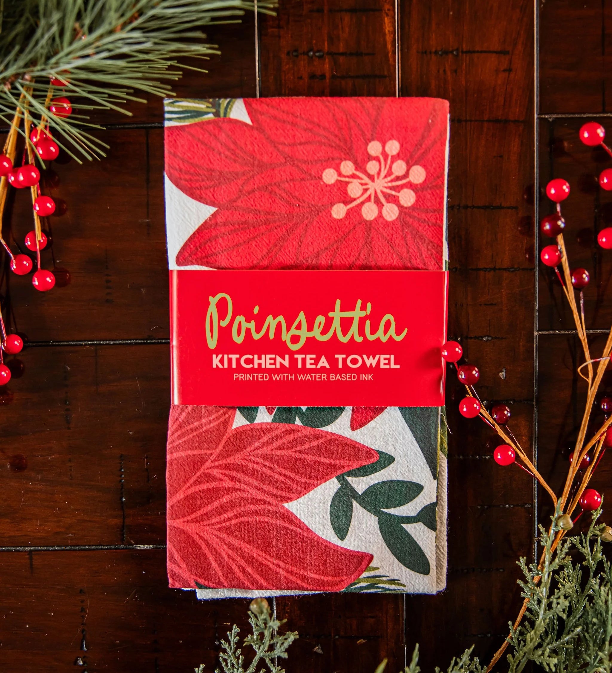 Poinsettia Holiday Flour Sack Kitchen Towel