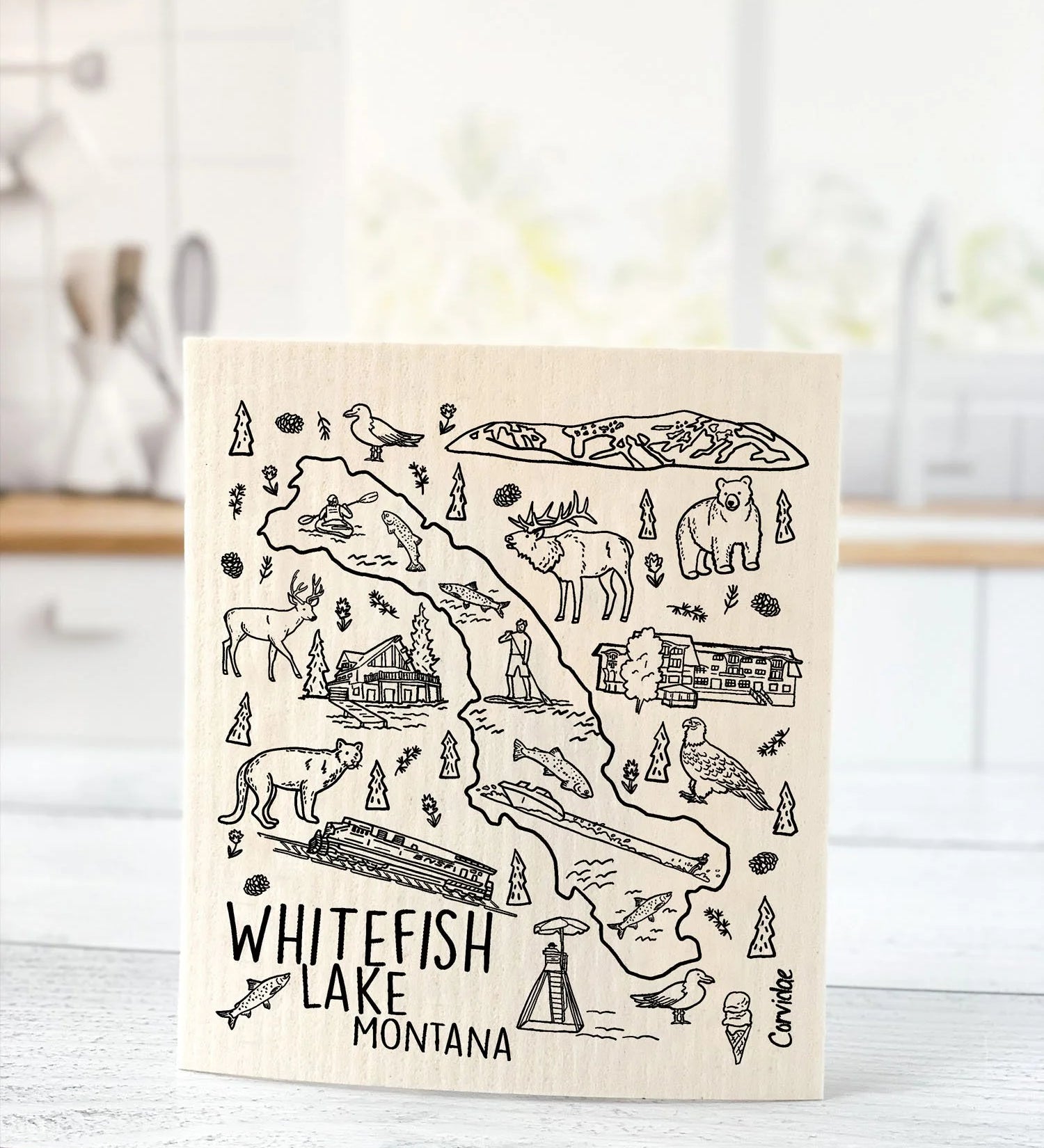 Whitefish Lake Wildlife Swedish Dishcloth