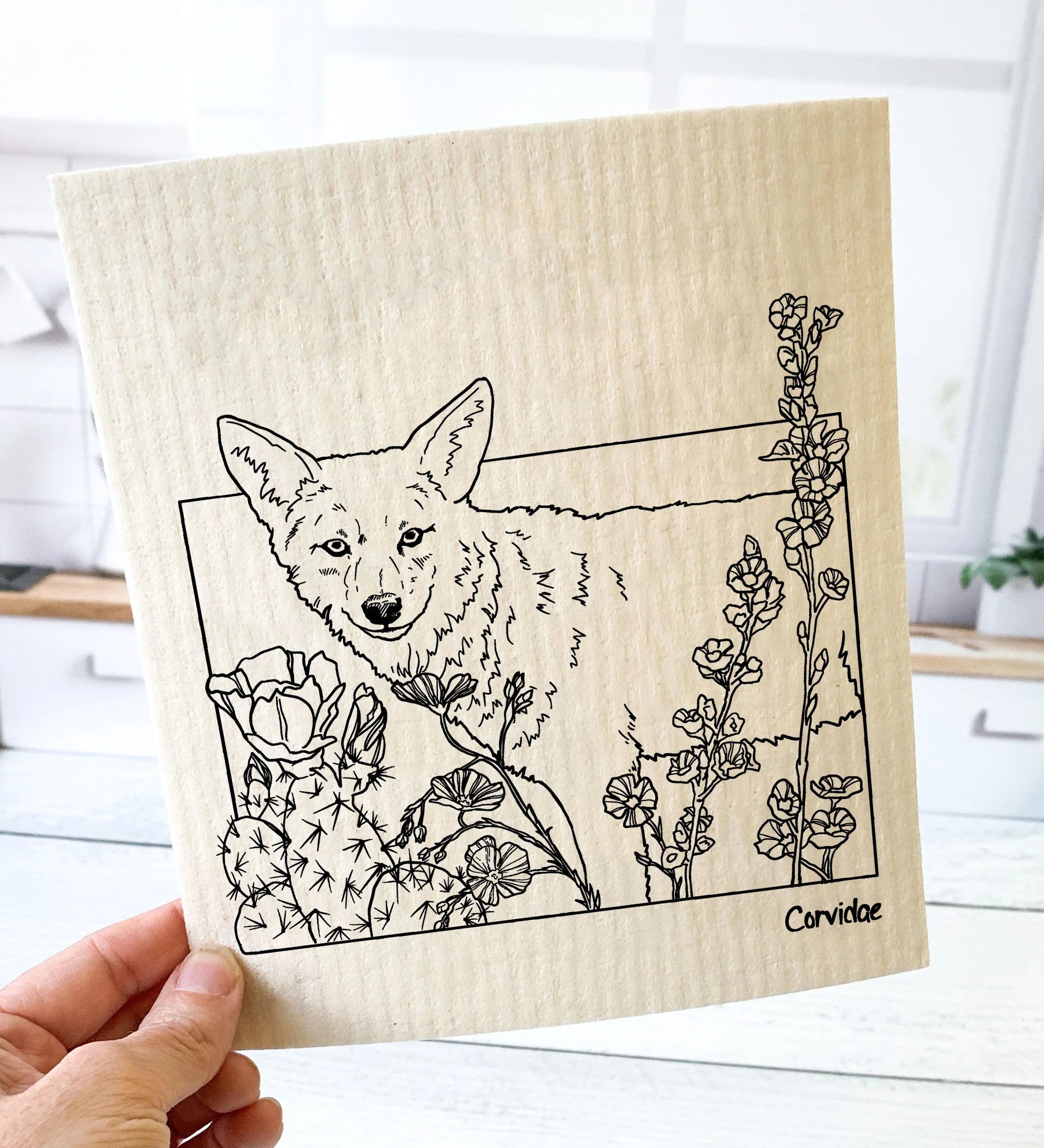 Desert Coyote Swedish Dishcloth