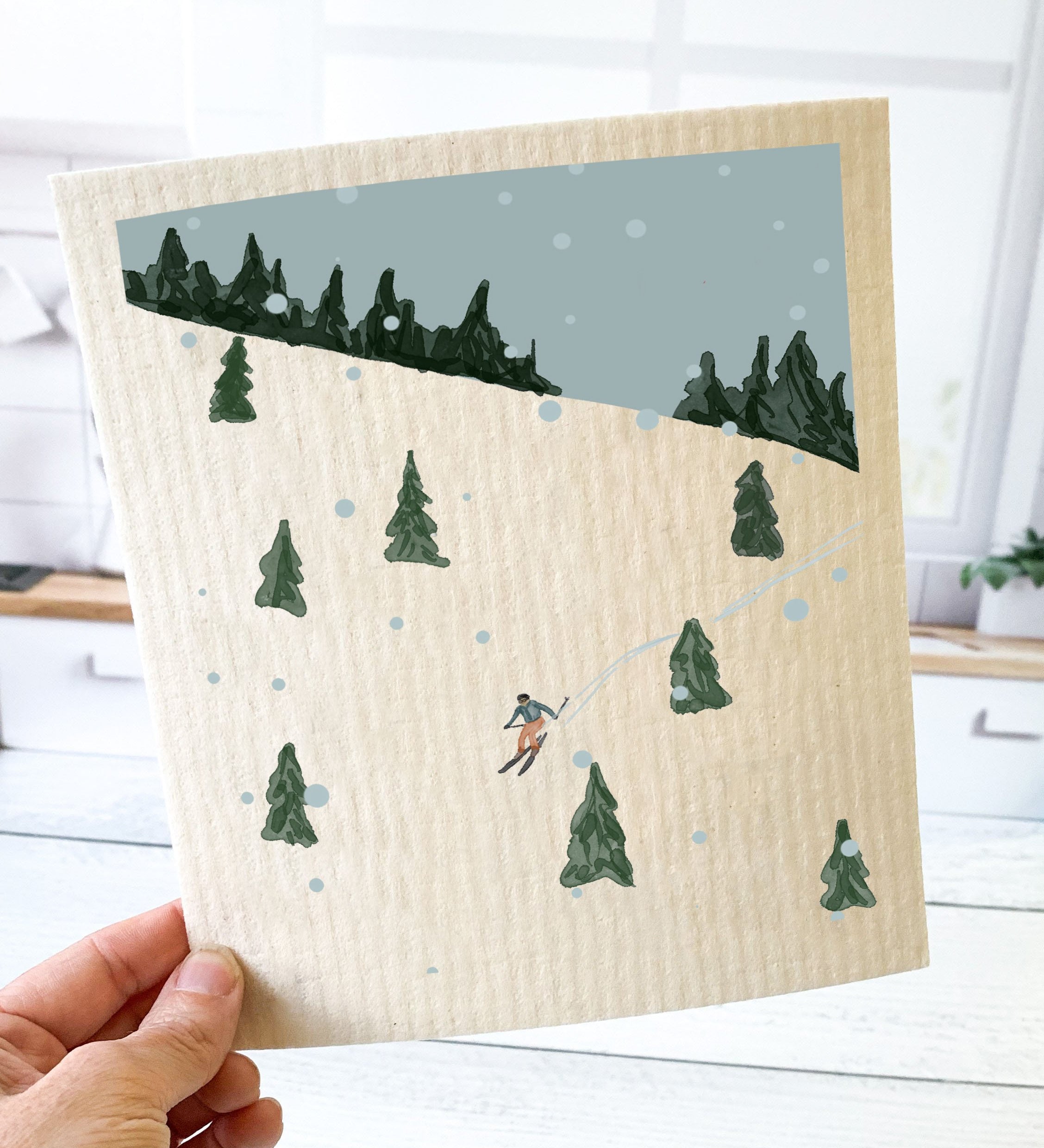 Skier Holiday Swedish Dishcloth