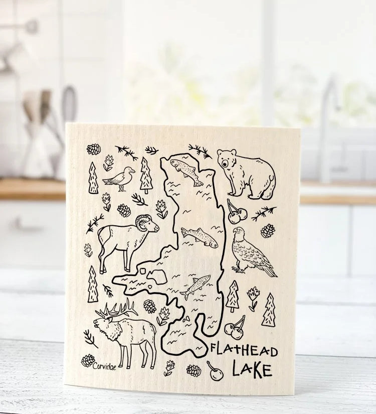 Flathead Lake Wildlife Swedish Dishcloth