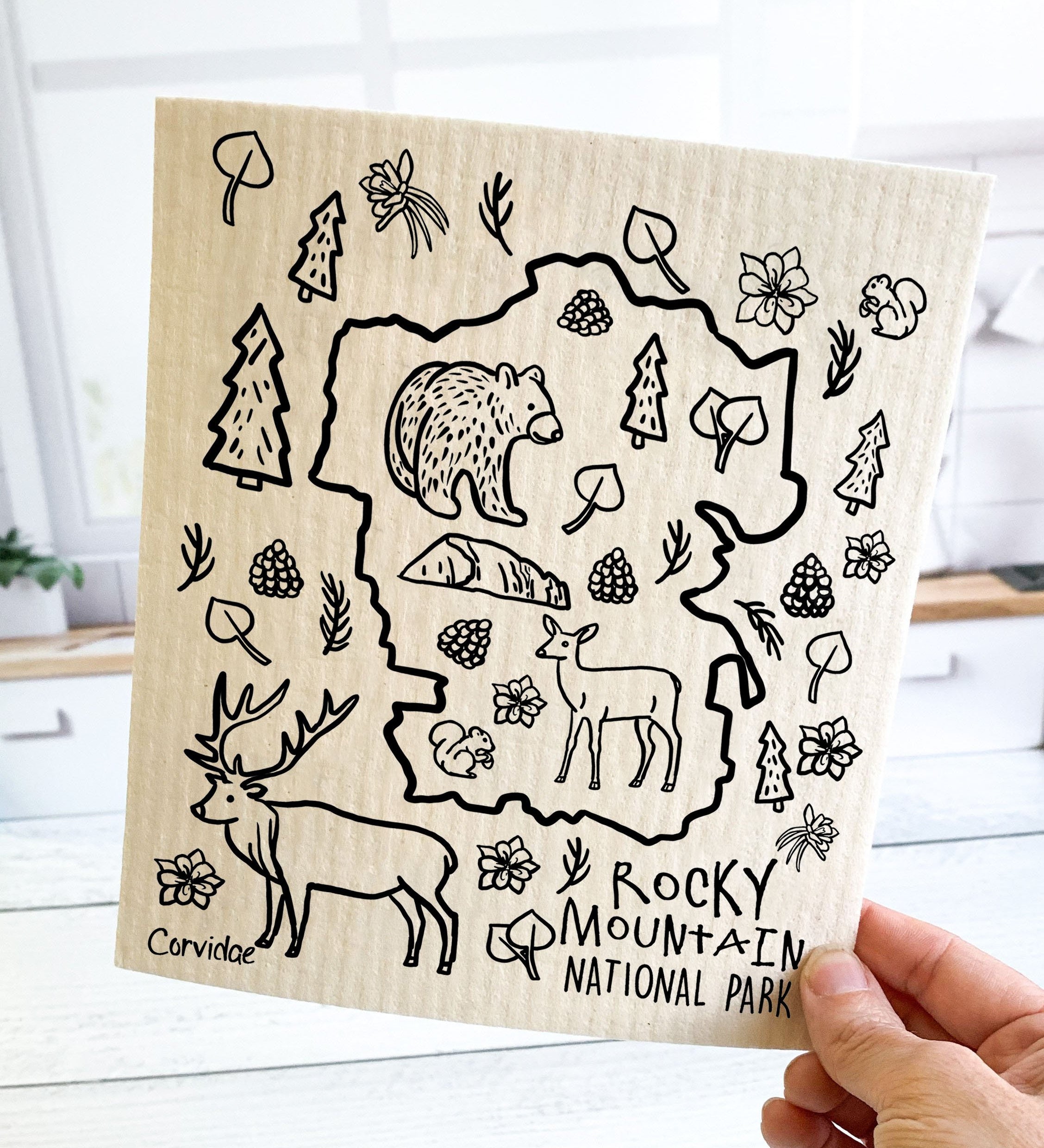 Rocky Mountain Park Wildlife Dishcloth